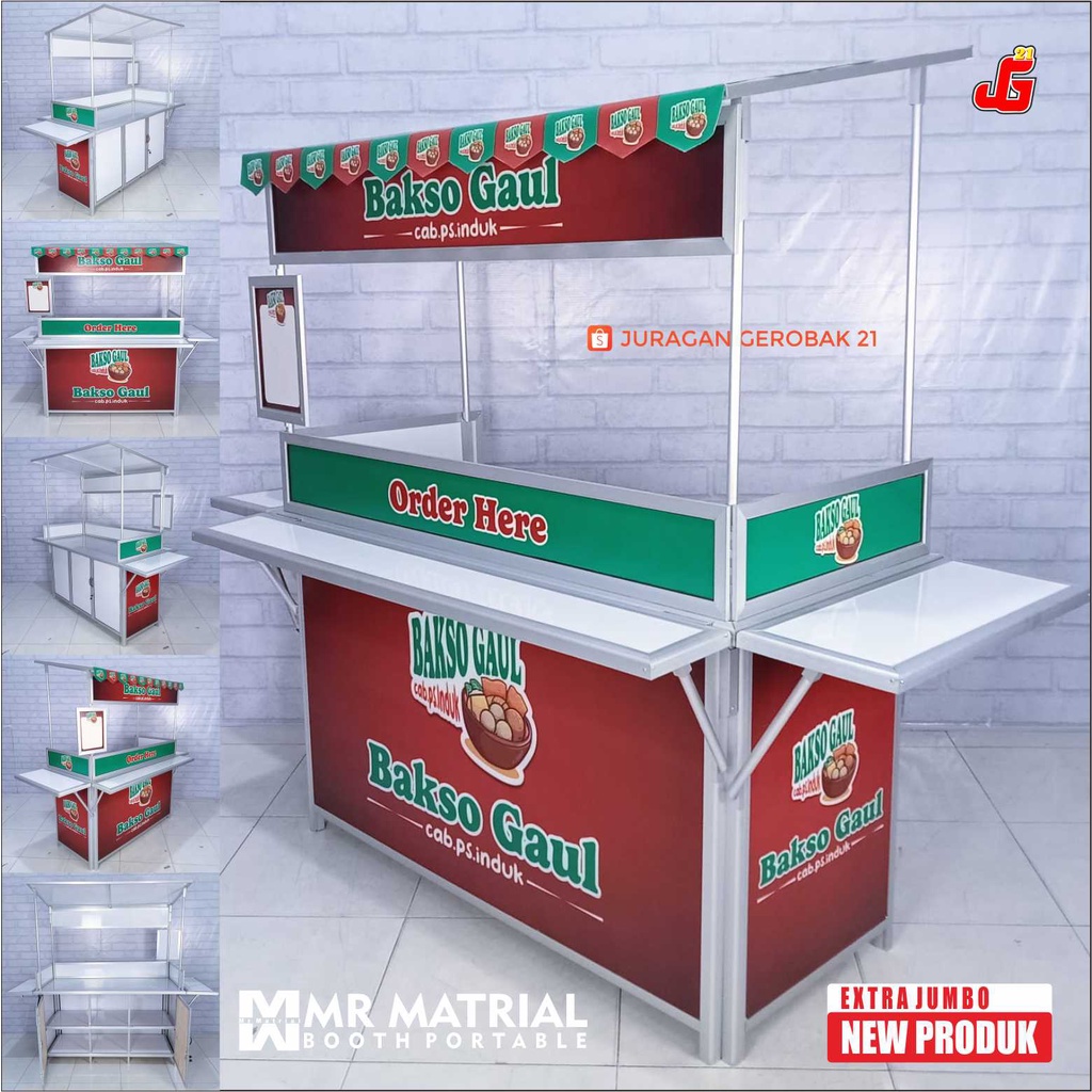 Booth Portable Extra Jumbo Gerobak Jualan Meja Lipat 1.5 Meter