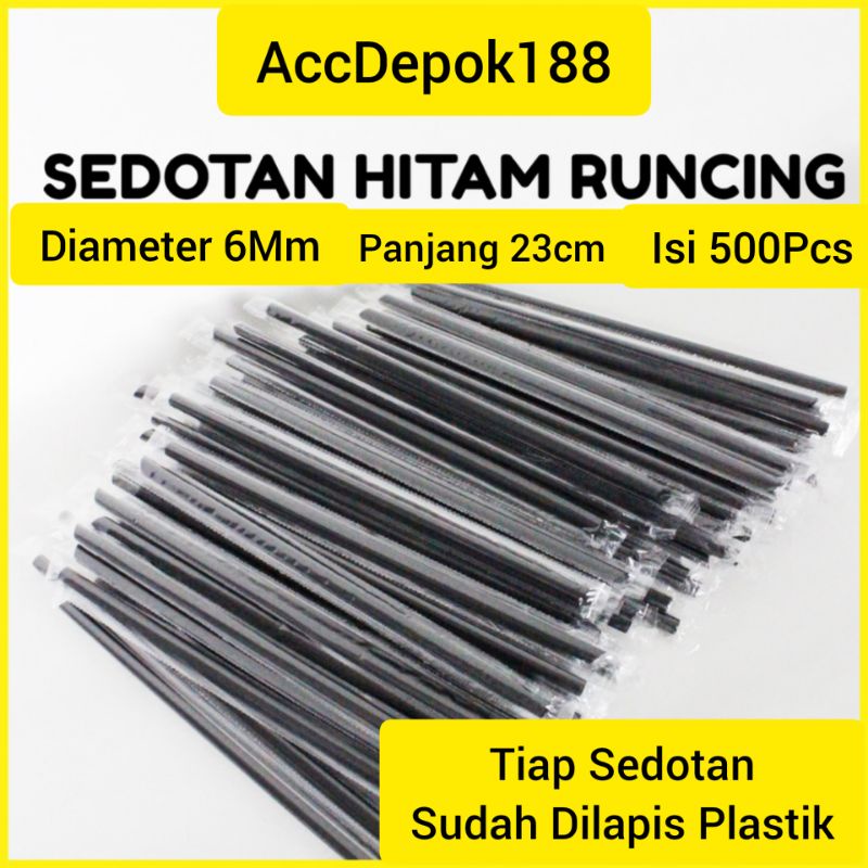 SEDOTAN PLASTIK 6MM 23CM / STERIL HITAM 500BATANG BUNGKUS HEGENIES KOPI LURUS LANCIP RUNCING 6 MM 23 CM 500PCS