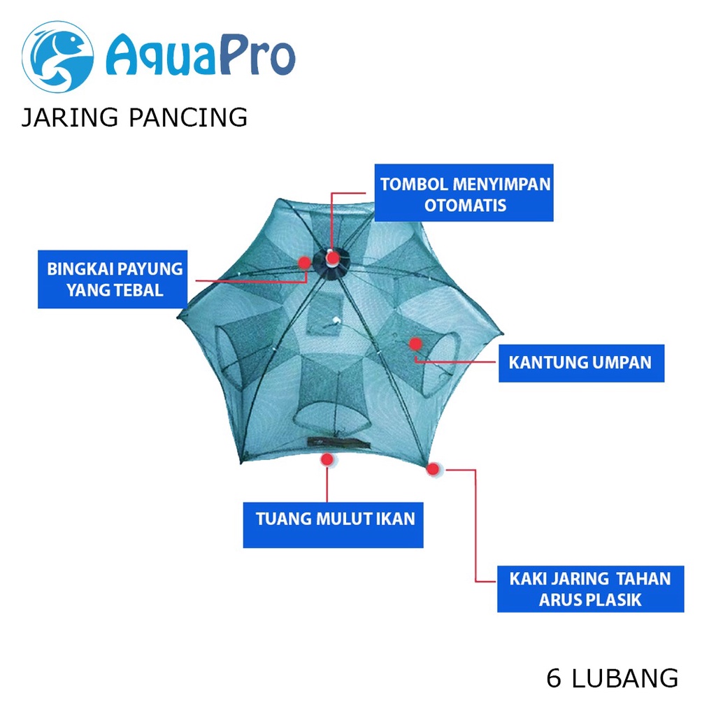 Aquapro Payung Bubu Jaring Jebakan Perangkap Udang ikan Kepiting Model Payung 16 Lubang