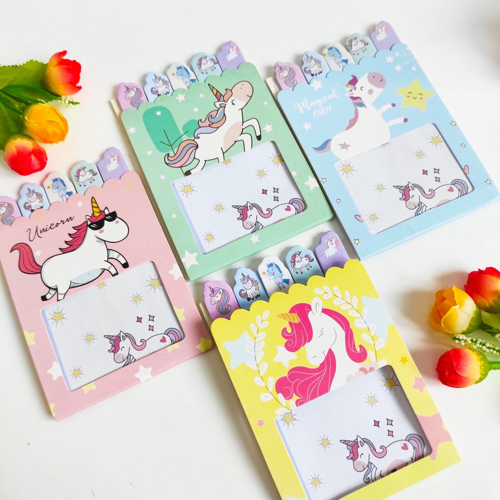 &quot;STICKY NOTE LIPAT UNICORN STICKER ISI (90 LEMBAR)  ALAT TULIS SOURVERNIR KADO MURAH UNIK LUCU  KARAKTER&quot;