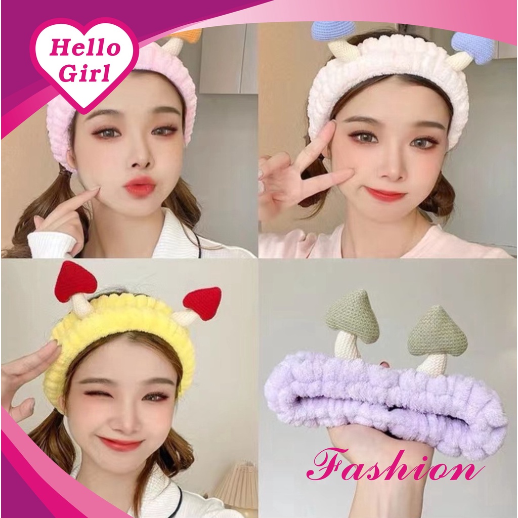 (Hello Girl)F98 Bandana Kain Motif Tanduk Love Headband Wanita Import