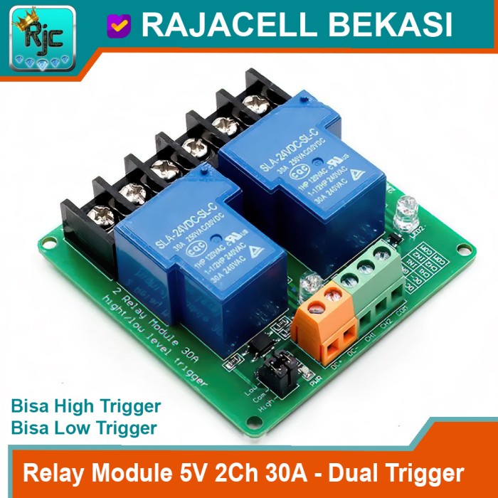 Relay module Arduino 2ch 30A Input Bisa High dan Low Active Trigger