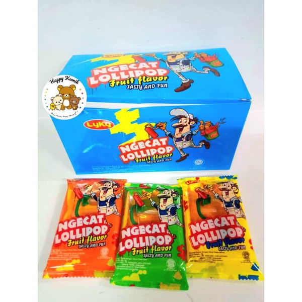 

Permen Cemilan Snack Loli Lolipop Ngecat Paint Cat Buah Mainan Anak Murah (isi 24 pcs)