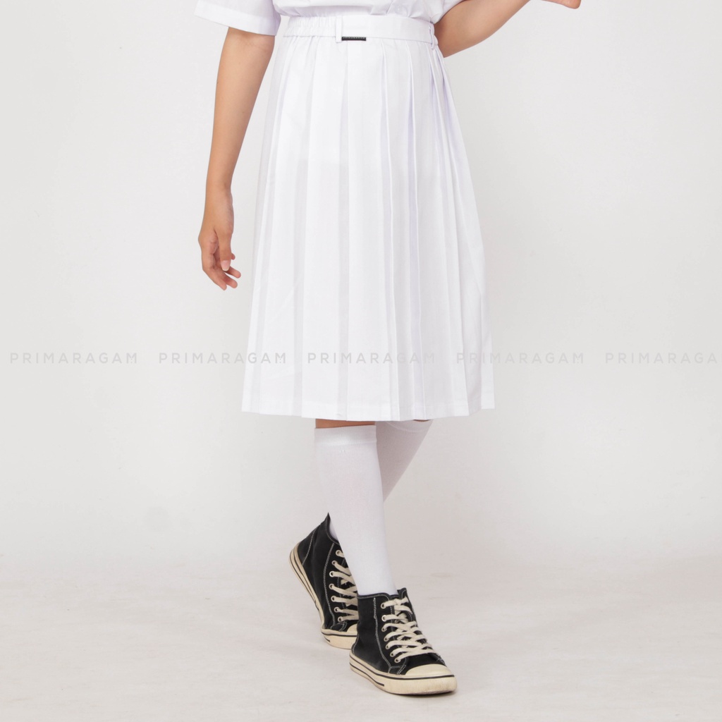 Rok seragam sekolah sd putih pendek rempel lipit atas ban pinggang karet