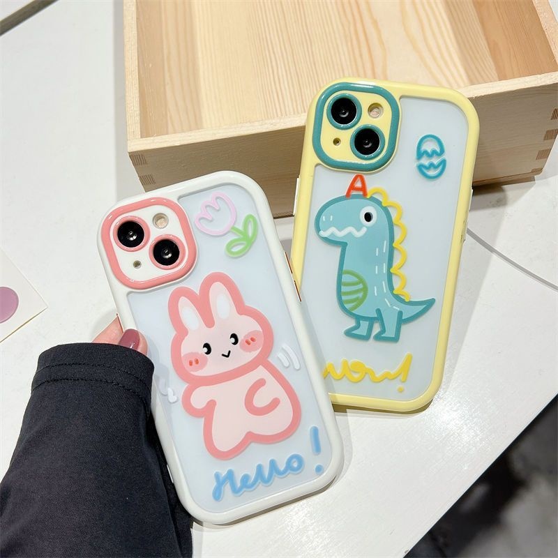 Soft Case Silikon Transparan Motif Print Dinosaurus &amp; Kelinci Untuk IPhone 12 13 14 11 Pro Max X Xs Max Xr Ggdf