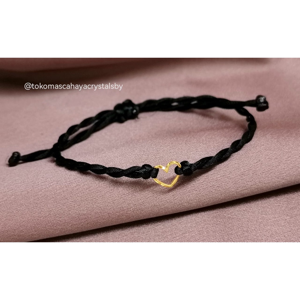 Gelang Charm Hati Emas Kadar 8k 37.5% 375 &amp; Gelang Tali Serut (Kepang Serut / Korea Serut)