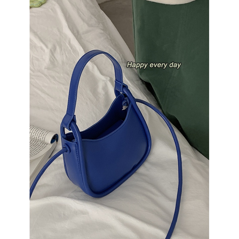 Suhao all-match ins messenger bag wanita 2021 baru trendi fashion Klein blue saddle bag French niche underarm bag