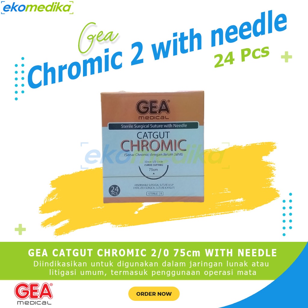 GEA Benang Catgut Chromic 1/0 2/0 3/0 With Needle isi 24 pcs