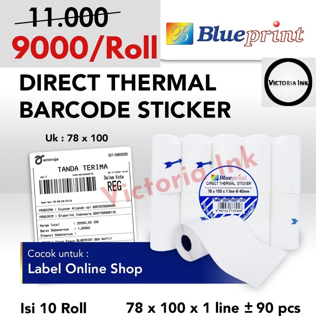 Direct Thermal Stiker Blueprint 78x100 Stiker 78x100 isi 90pcs