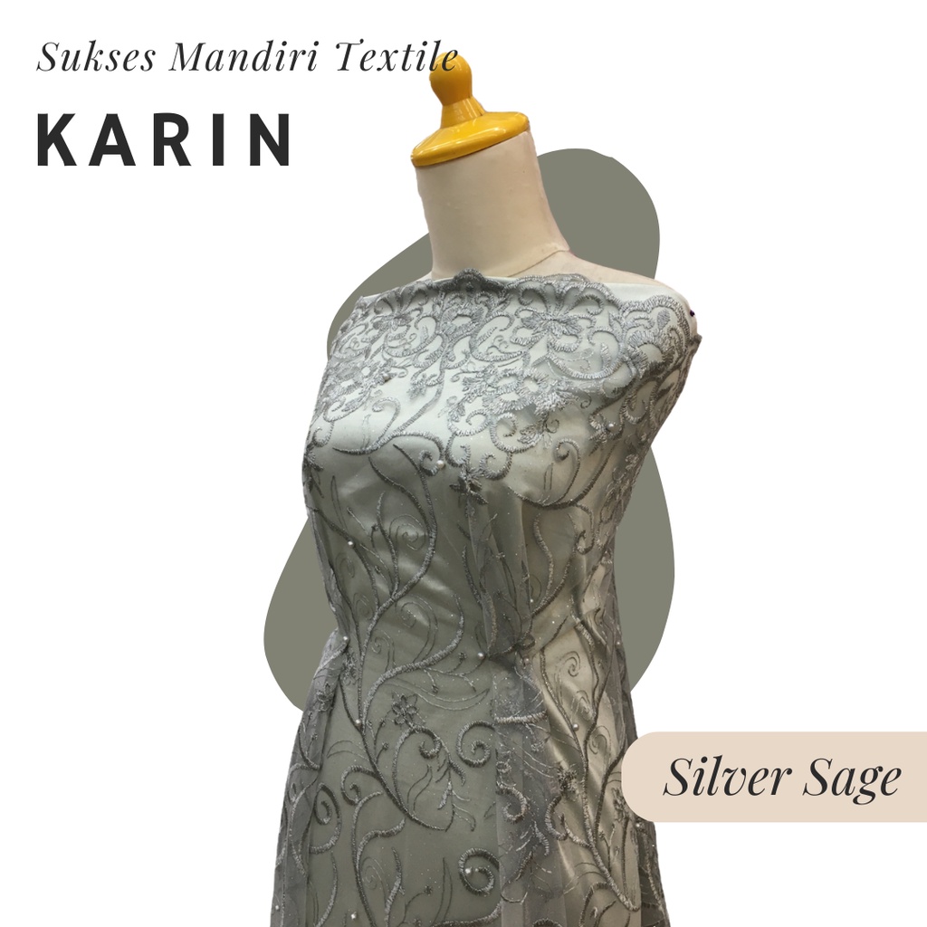 [KARIN] Brukat Tile Premium Mewah Warna Silver Sage Green Hijau | Harga ½ meter = 50 cm (Bahan Dress