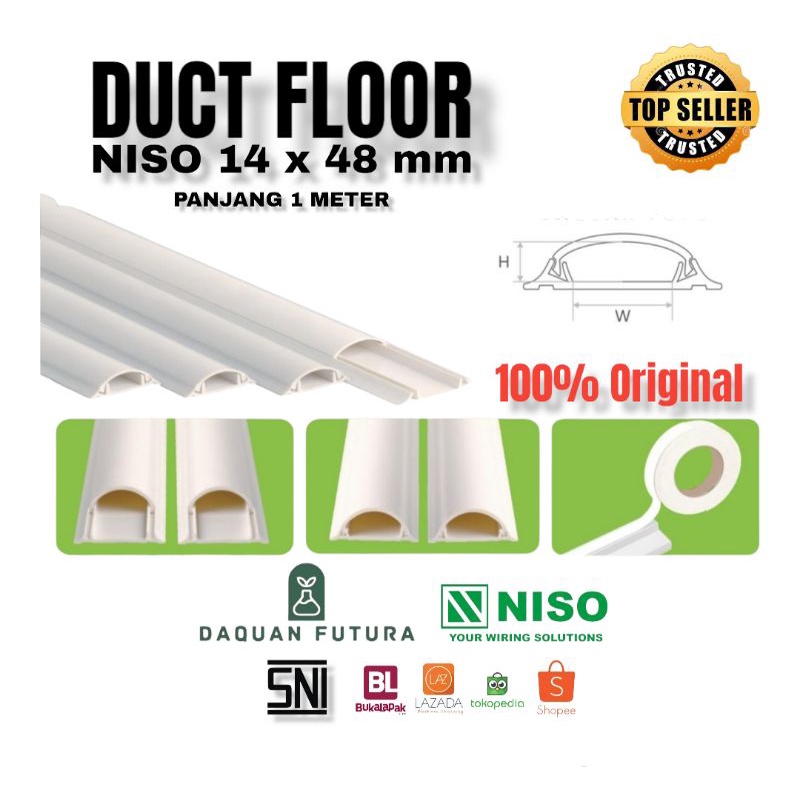 Jual Kabel Duct Lantai TC 14x48 1 Meter 14 x 48 NISO Floor Duct Oval 1m