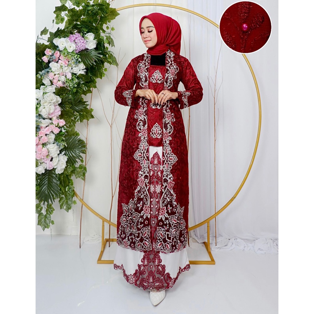 Setelan kebaya tunik melayu Kebaya bordir modern Kebaya tradisional pernikahan lamaran wisuda tunangan Size M L XL XXL