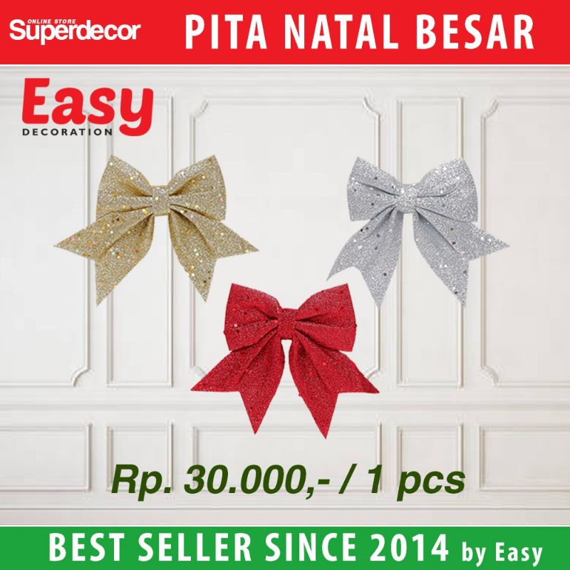 

PITA NATAL HIASAN POHON CHRISTMAS RIBBON AKSESORIS PITA KADO JADI - MERAH EMAS / GOLD SILVER UKURAN SEDANG 2 PCS