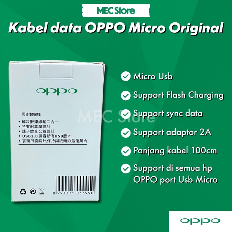 KABEL DATA MICRO USB 2A OPPO A3S / A5S / A7 / A12 / A1K / F1S / F3 / F5 / F7