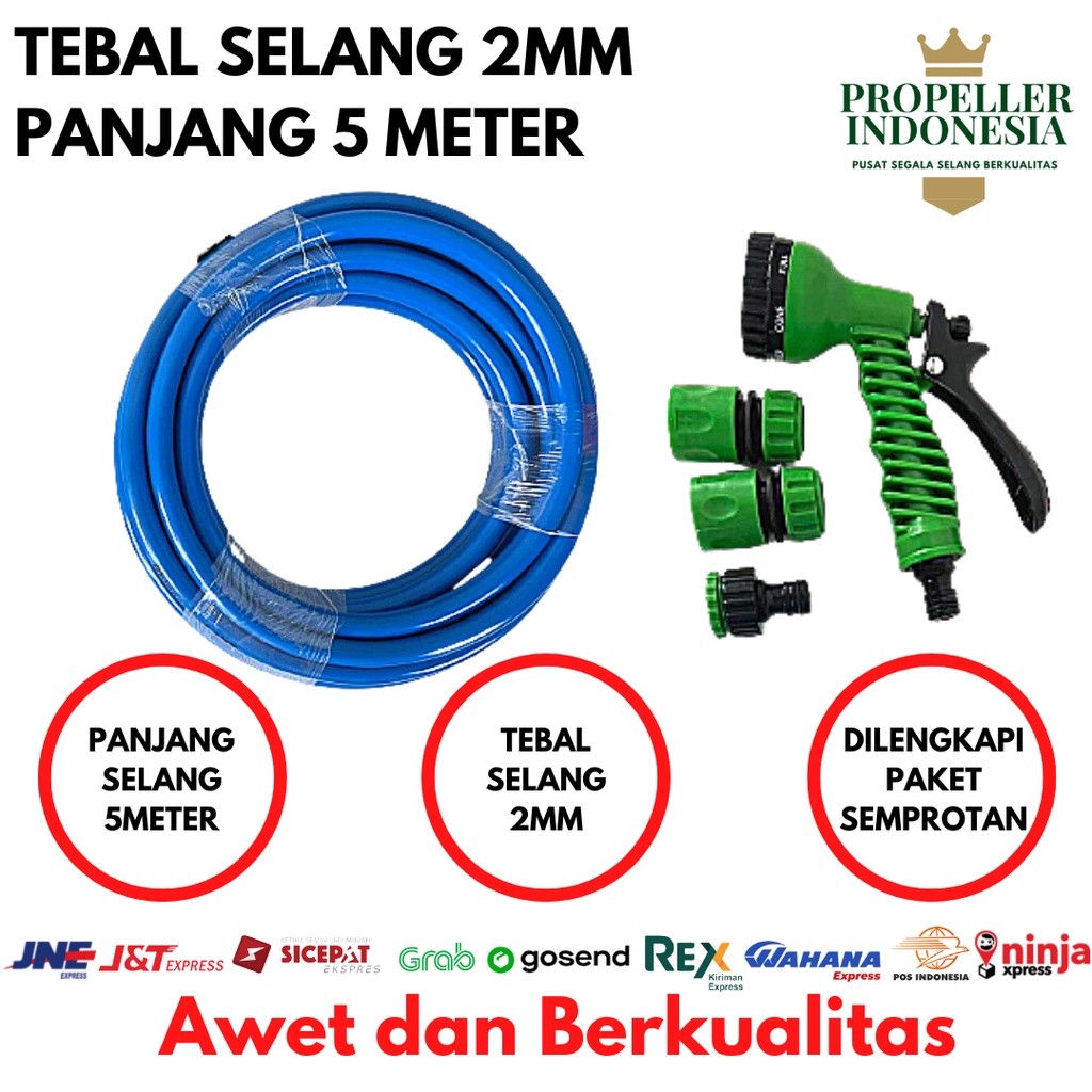 Paket Selang Air Dop 1/2 2mm 5 Meter Semprotan Air Slang Air Set