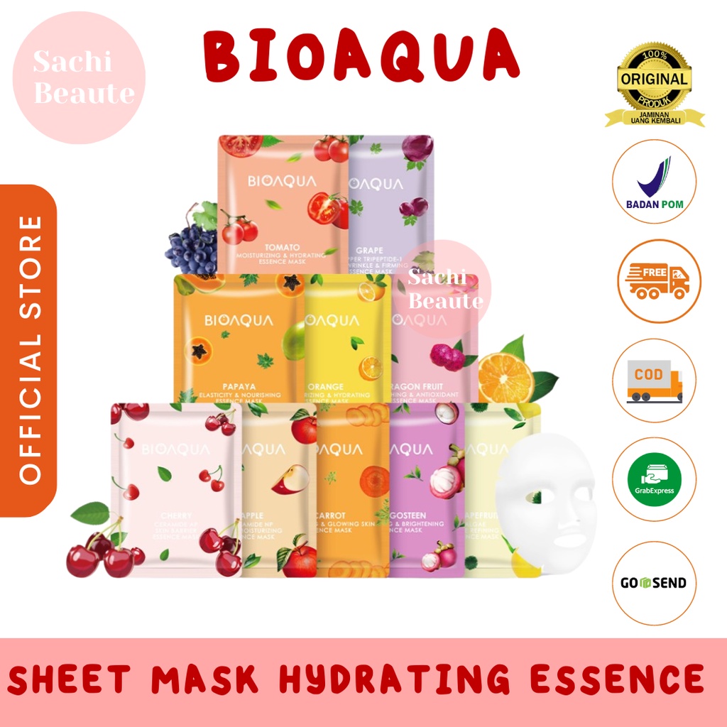 BIOAQUA Sheet Mask Hydrating Essence Face Mask Brightening Moisturizing Skin Care Anti aging Masker Wajah(25g/pcs)