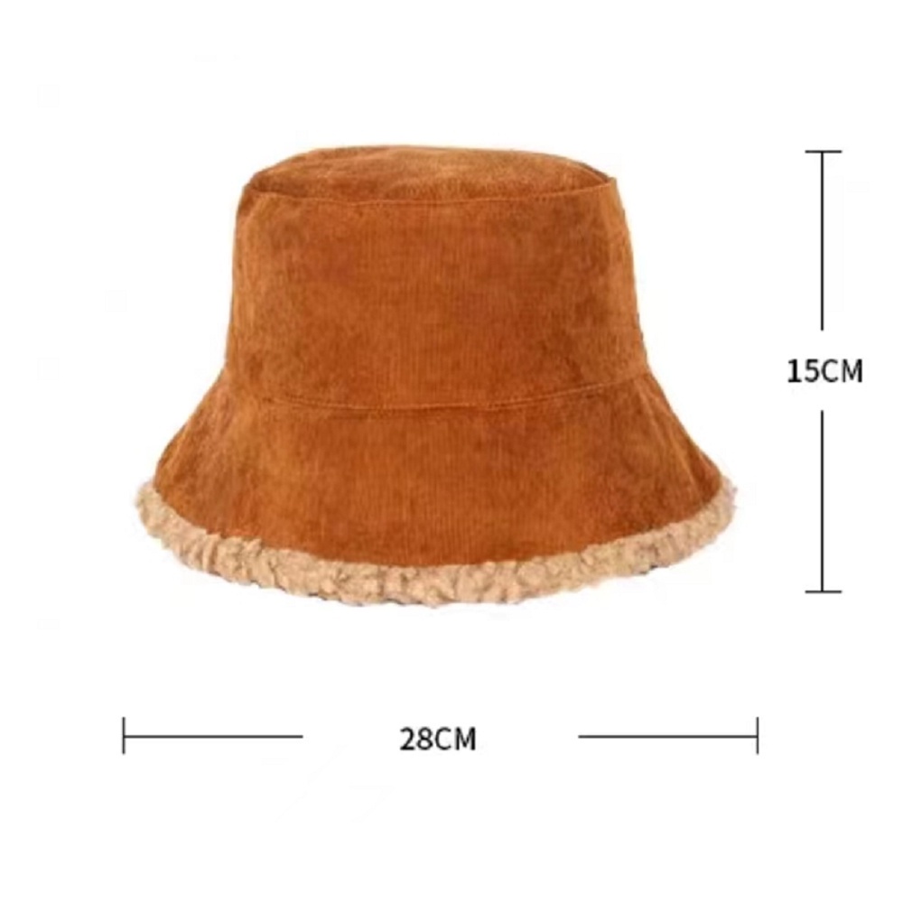 【COD Tangding】Topi Bucket Model Dua Sisi Bahan Bulu Domba Corduroy Tebal Hangat Gaya Korea Untuk Wanita