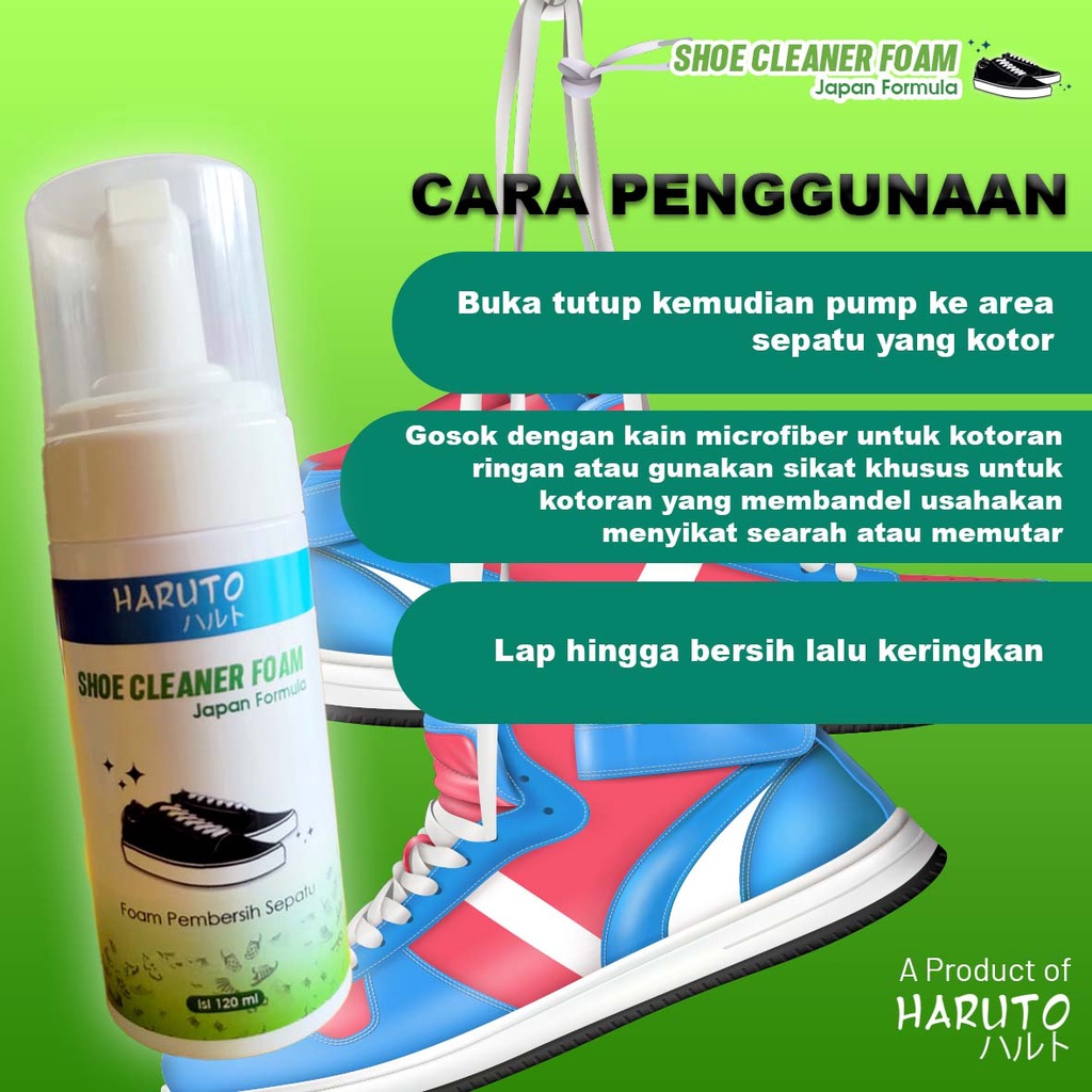 Paket pembersih sepatu Haruto shoe cleaner foam 120ml+shoe perfume+sikat sepatu+kain microfiber lembut uk 30x30