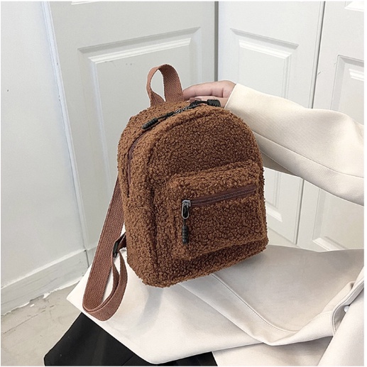 EMOEMO-Tas Ransel Mini Bulu Halus Wanita Remaja Tas Backpack Perempuan Anak Fashion Korea Trend