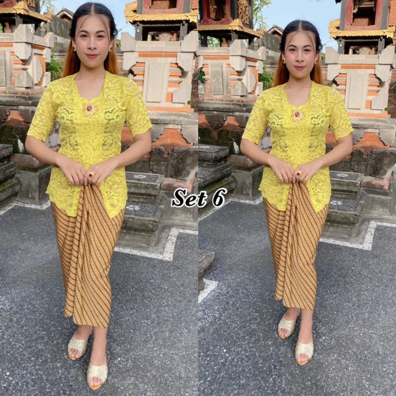 Setelan kebaya brokat lengan pendek set rok lilit