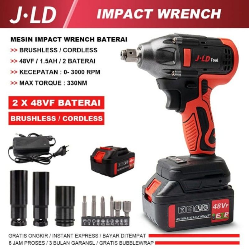 JLD tools Buka Baut Cordless impact wrench Brushless 48V 1&2 Baterai / Impact batre / Impact JLD / I