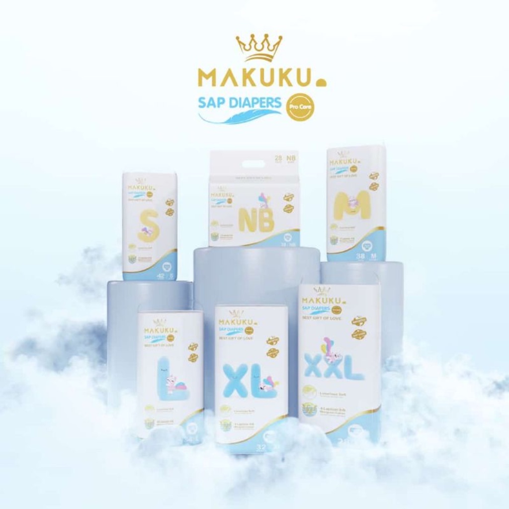 MAKUKU Air Diapers Premium Pro Care SAP NB28|S42|M36|L34|XL32|XXL28 - Pampers Sekali Pakai