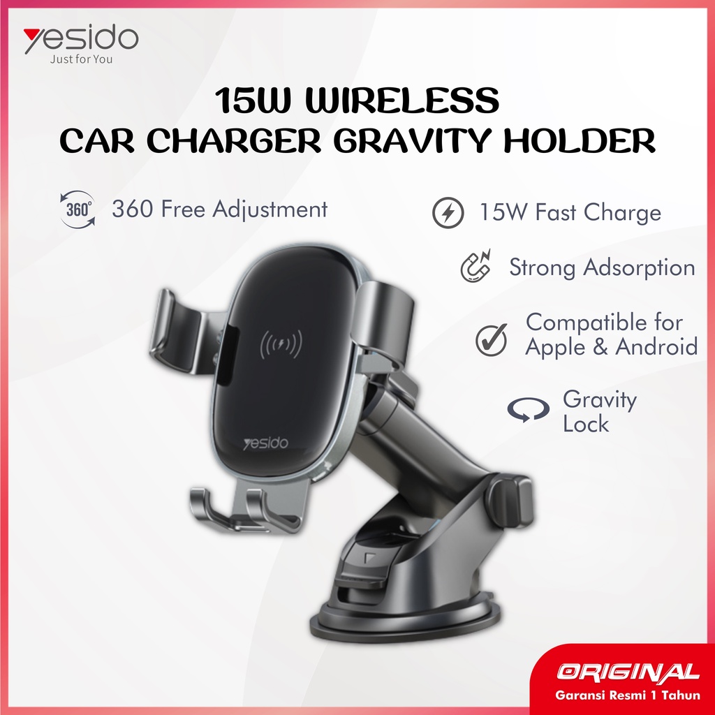 YESIDO Gravity Wireless Car Charger 15W Phone Holder | Multi Function Dashboard Windshield Air Condi