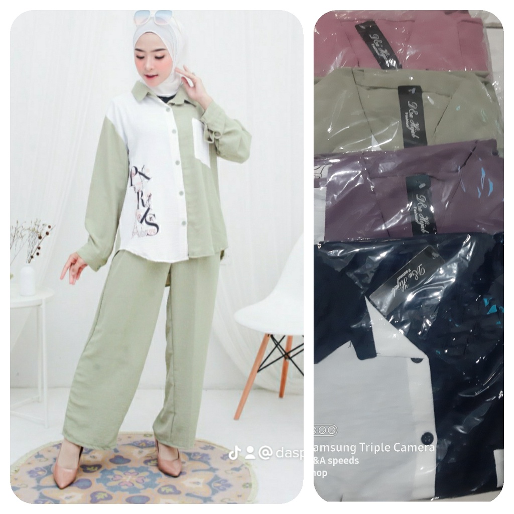 SETCEL KEMEJA CRINKLE TERBARU VIRAL 2022/SETCEL WANITA TERBARU/ONE SET CRINKLE VIRAL