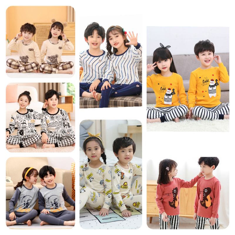 SETELAN PIYAMA ANAK-ANAK COUPLE 1-12TAHUN / BAJU TIDUR ANAK BAYI 1-12TAHUN IMPORT