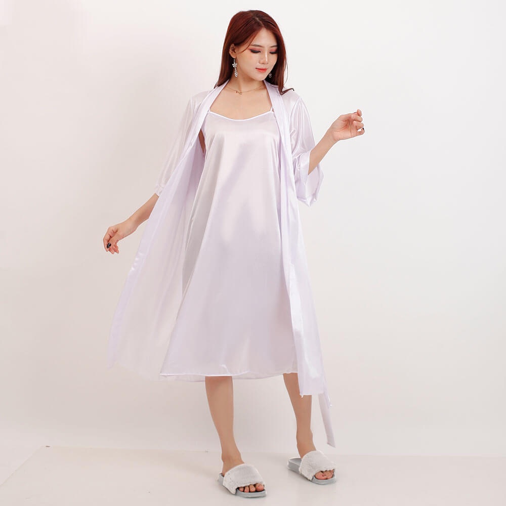 FOLVA Bridal Kimono Set Robe Bridesmaid Wedding Satin 1687WSET putih