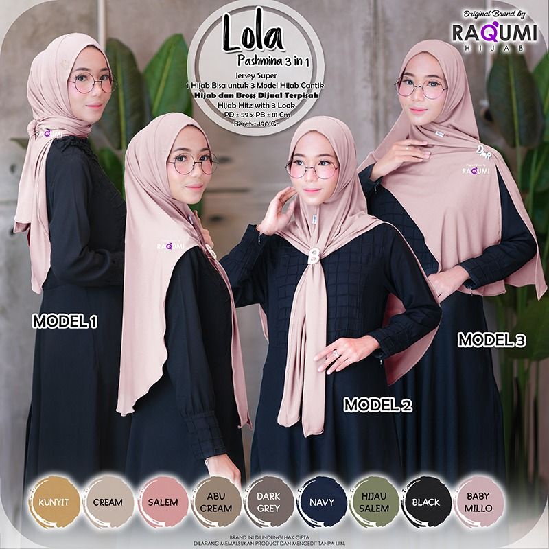 LOLLA RAQUMI DAILY PASHMINA 3IN1 PASMINA PREMIUM fafa milo