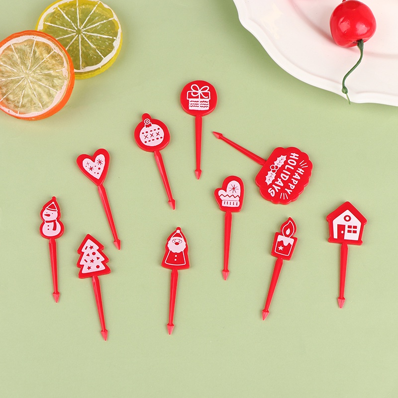 5 / 9 Pcs Garpu Buah / Dessert / Kue / Bento Mini Motif Kartun Natal Untuk Dekorasi Pesta