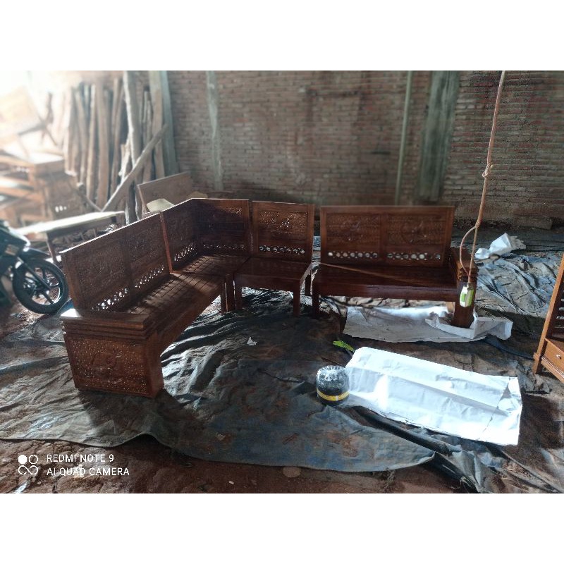 Kursi Tamu Sudut Meja Tamu Ruangan Rumah Kayu Jati Mebel Jepara