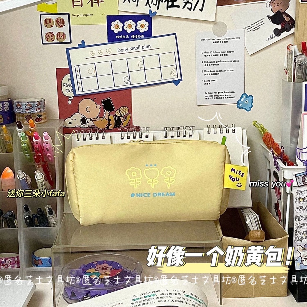 ♂✿✚Sera Sera angin kecil segar tas pena terbuka versi Korea dari minoritas sederhana warna solid siswa sekolah menengah pertama bernilai tinggi gadis kotak alat tulis