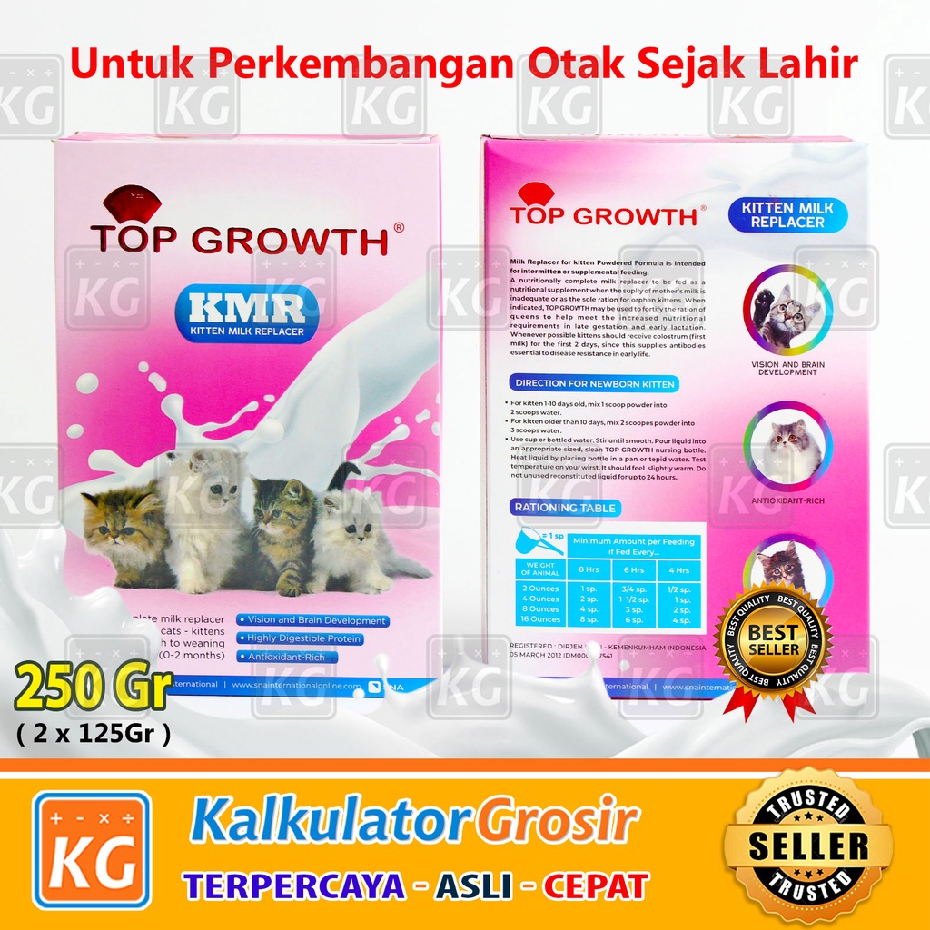 Susu Kucing Top Growth Milk Sachet 250gr Kitten Cat 250 gram Baby Milk 0 - 2 bulan / Bayi Kucing Cat Milk Setara Growssy 125gr x 2