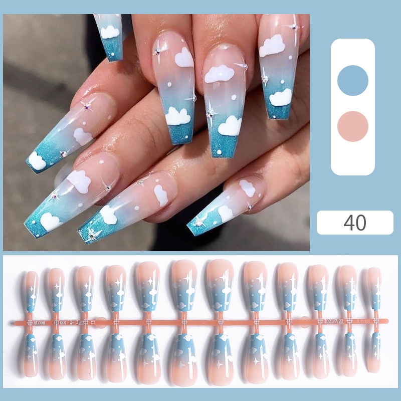 24pcs Set Kuku Palsu Dengan Lem Kuku Palsu Kuku Panjang Kuku Palsu Dengan Desain Kuku Palsu Untuk Anak-Anak Nail Extension With Glue