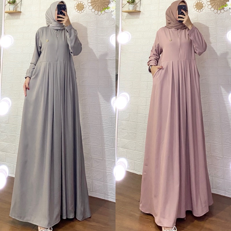 Fikha Dress - Gamis polos wanita, Bahan Shakila premium