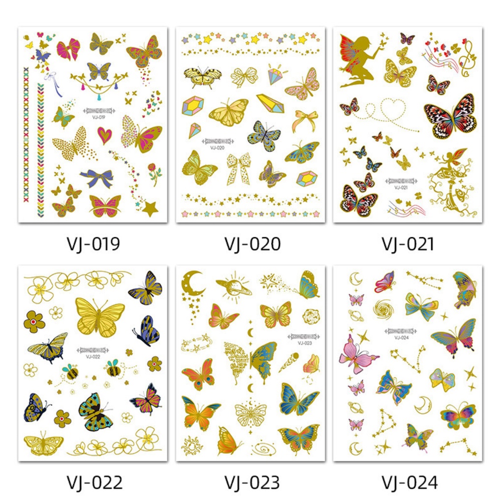 Stiker Tato Temporer Butterfly | Fairy Style | Gold &amp; Color 16x12cm