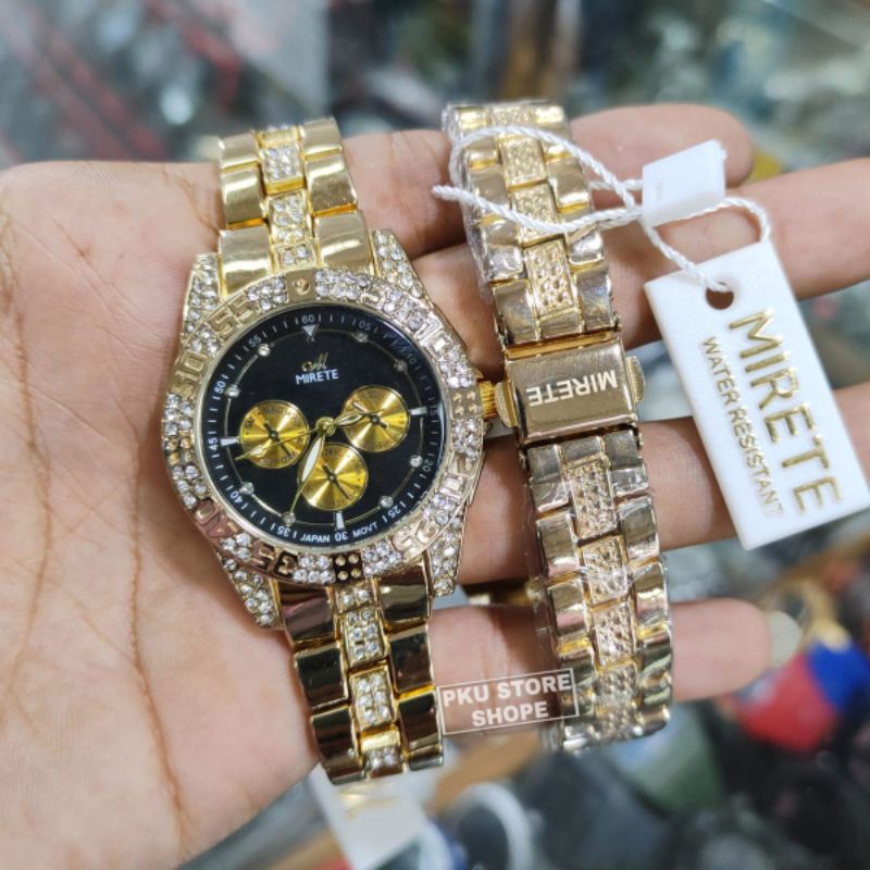 Jam Tangan Wanita Mewah Original Mirete Terbaru Permata Model Crono Off || Jam tangan Wanita mirete Anti Air Original | JAM Tangan Cewek Elegan Jam Tangan Wanita Kasual Analog Motif Permata Elegan Mewah / Jam Tangan Kasual Cewek Terbaru