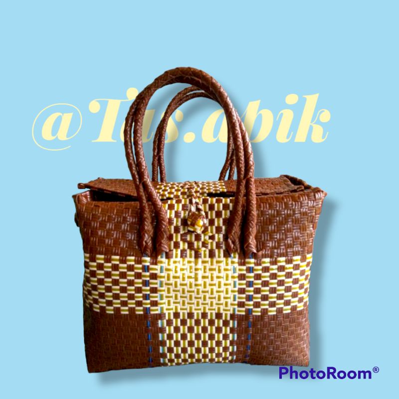 tas anyaman plastik Koper size L & XXL double tali dengan tutup. bahan premium