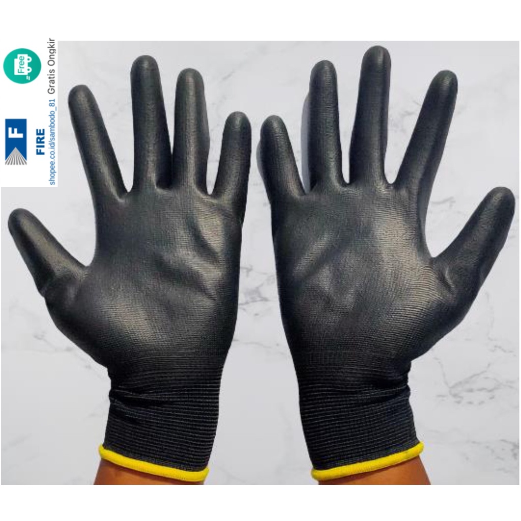 Sarung Tangan Berkebun Tukang Telapak Tangan dilapisi karet Bahan Nylon Polyester Elektronik Assembly Static Multi Purpose Polyurethane Kerja Palmfit Safety Gloves Security Dilapisi Karet Industri Pabrik Uci Safety Motor Bengkel