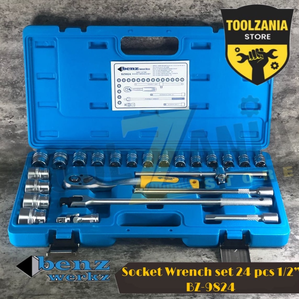 Kunci socket set 24 pcs 1/2" inch BZ-9824 kunci sok shock socket wrench benz werkz