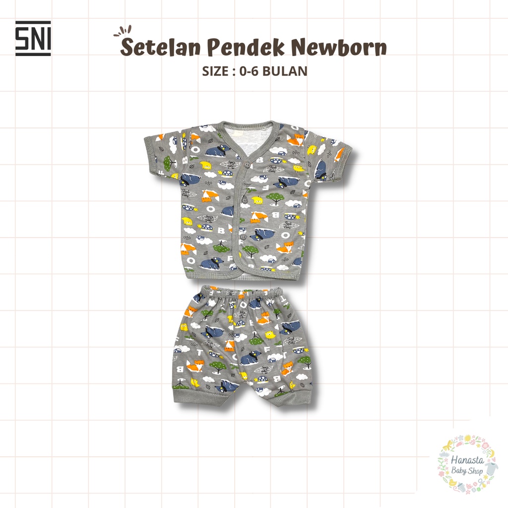 Baju Bayi Newborn Setelan Lengan Pendek Katun Lorek Animal 0-6 Bulan