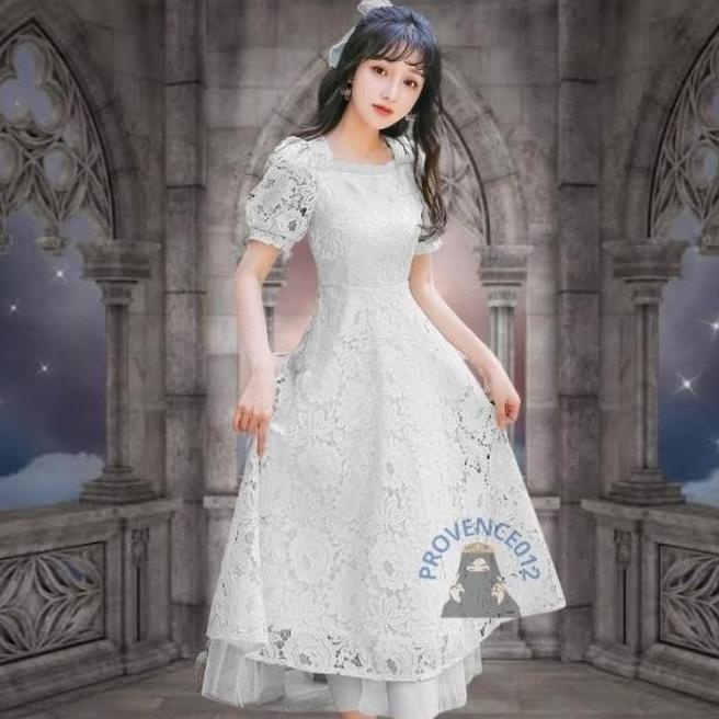 Dress Pesta Wanita Korea Clara Brokat Putih Lara Size L Dan Xl Storolandari