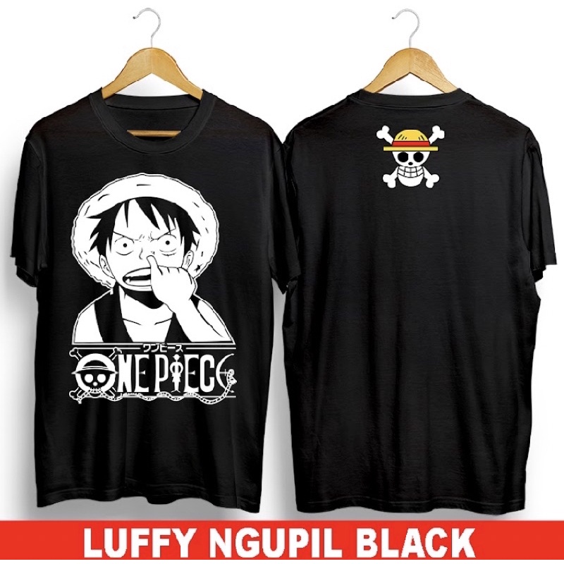 T-shirt Kaos/Baju Distro Original Anime One Piece Luffy Ngupil Black