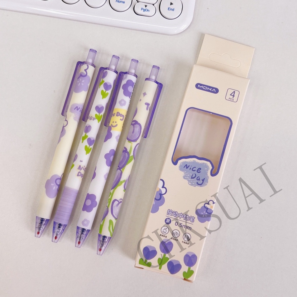 4pcs / set Pulpen 0.5mm Warna Hitam Netral Untuk Pelajar