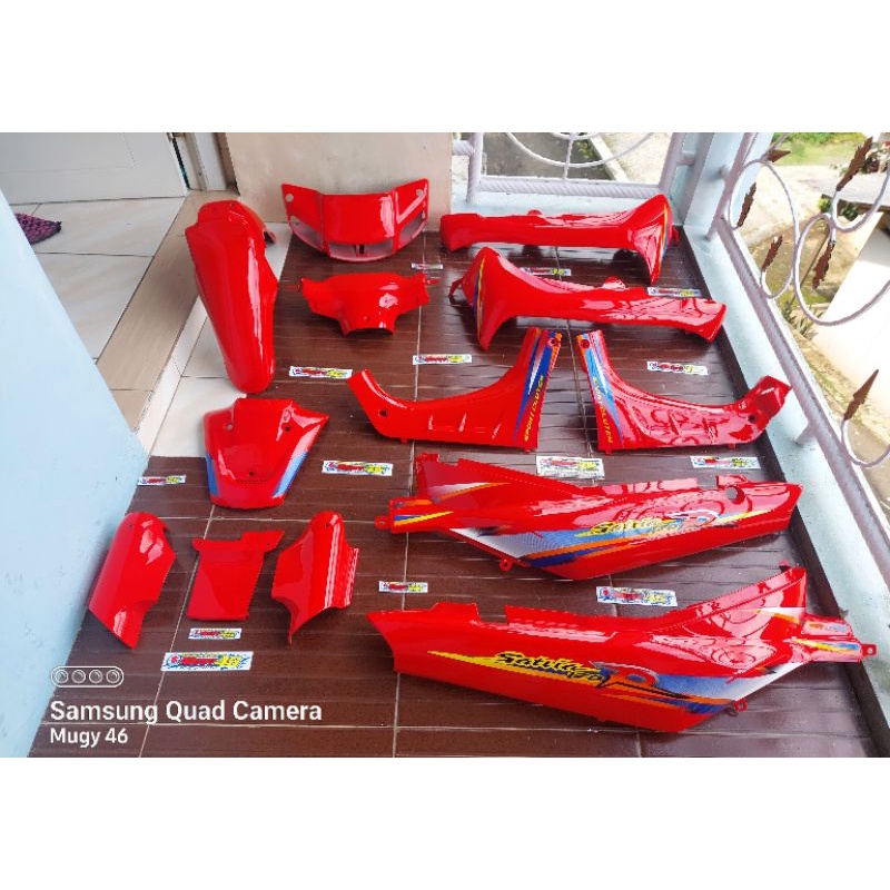 Bodyset satria lumba merah putih striping custom