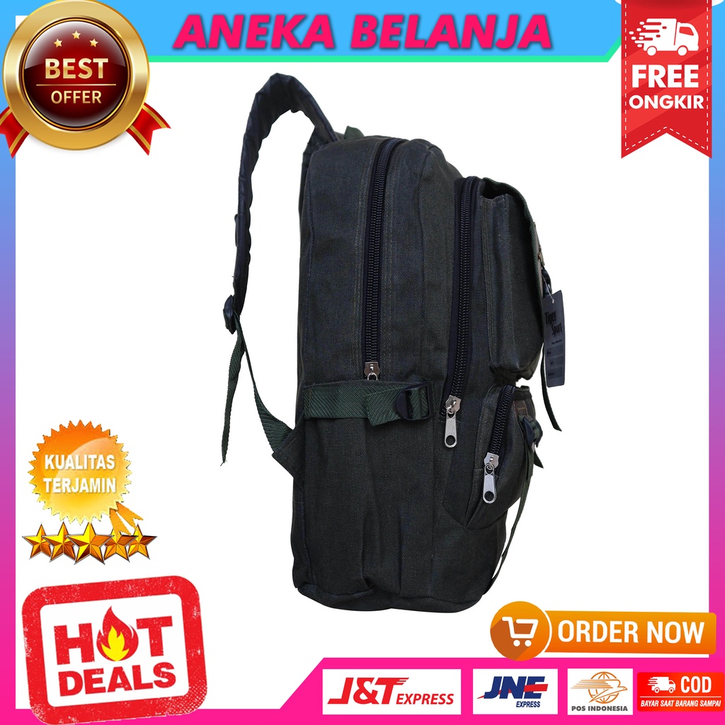 Tas Ransel Kanvas Guess Warna Hijau Desain Keren Backpack Travelling Hiking Camping Besar Bahan Tebal Berkualitas