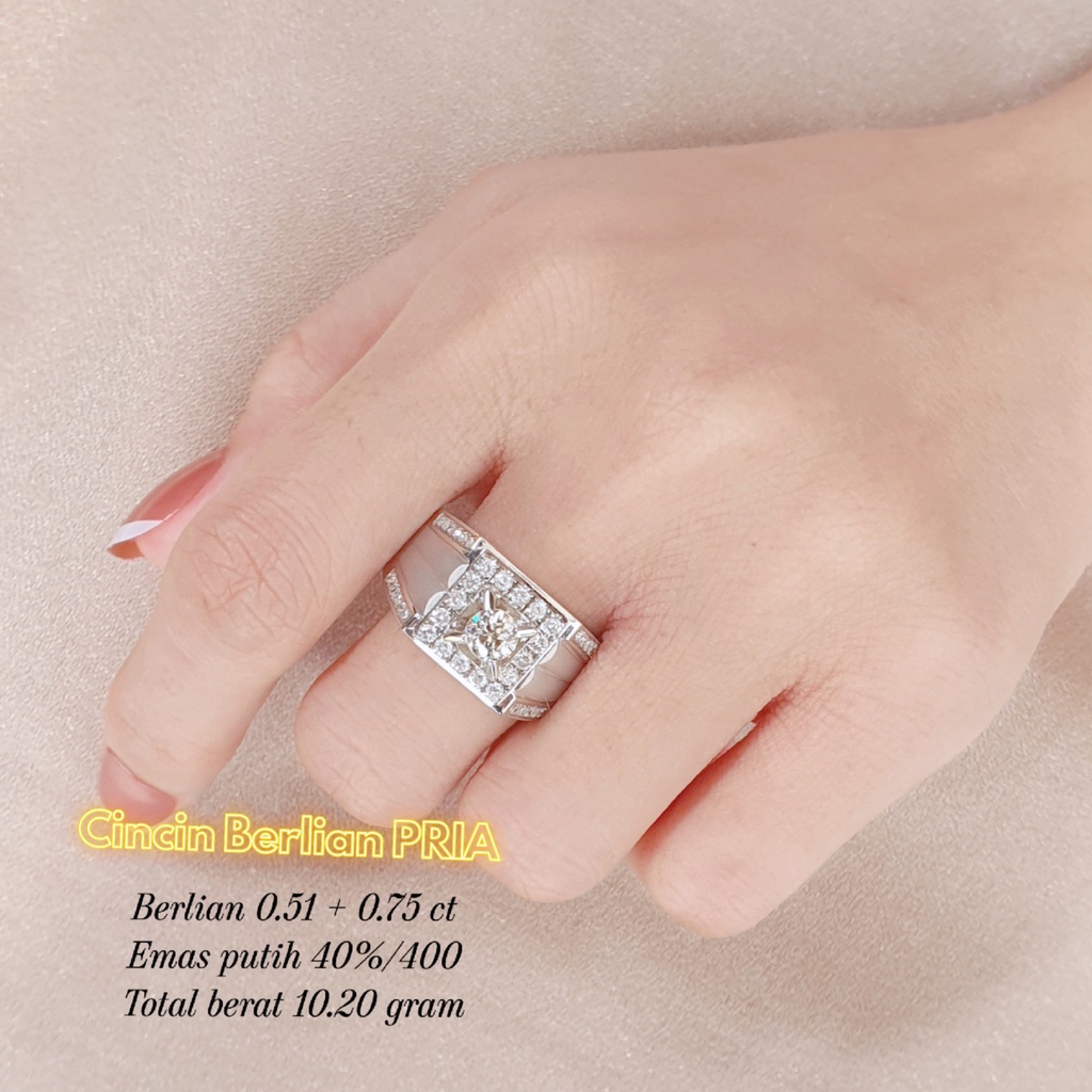 Perhiasan cincin berlian asli PRIA / LAKI 1.26 ct emas putih kode 1267
