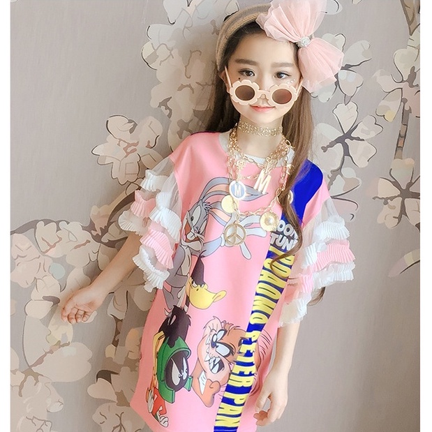 babyfit [2-10thn] baju dress kaus anak tangan renda lebar terusan anak perempuan import hxz-0324r